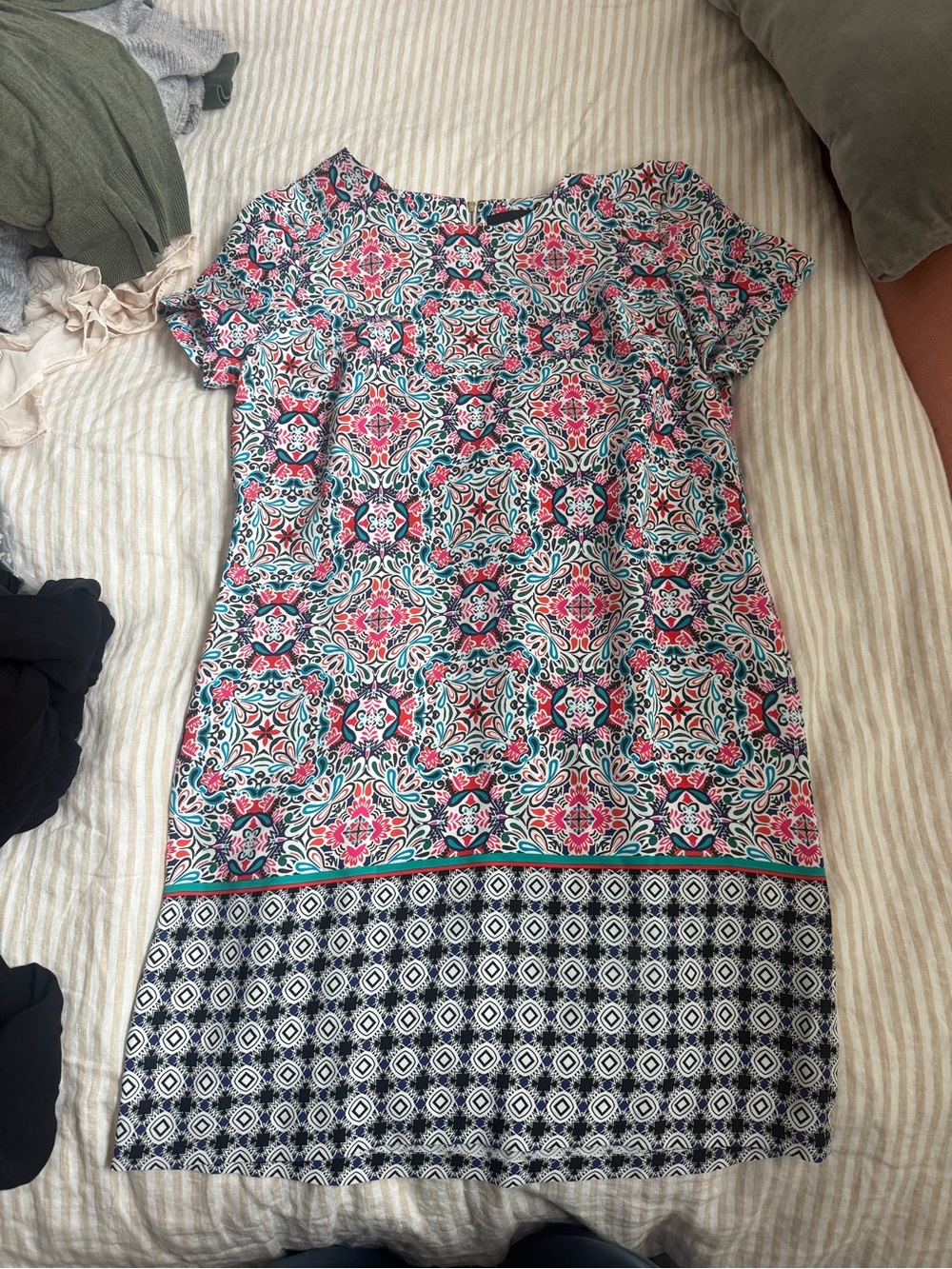 Cynthia Rowley blue, pink, and white floral and geometric print dress in a US 8